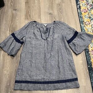 crown & ivy Chambray Tunic with Navy Lace Trim - Blue